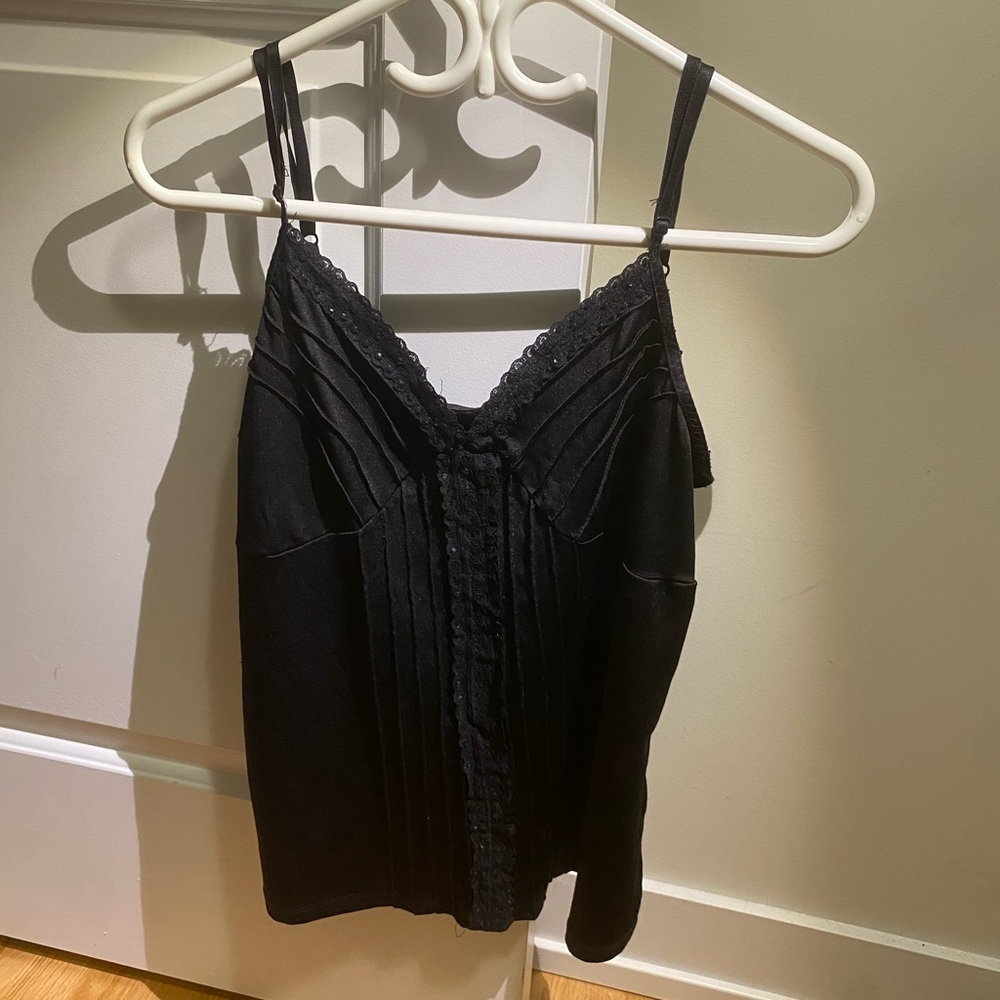 Vintage George Black Cami Top with Lace Trim